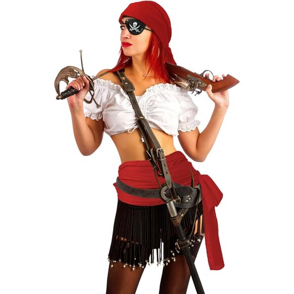 Pirate Costume Accessories Set Cotton Unisex Includes Bandana Sash Jewelry - Picture 7 of 7